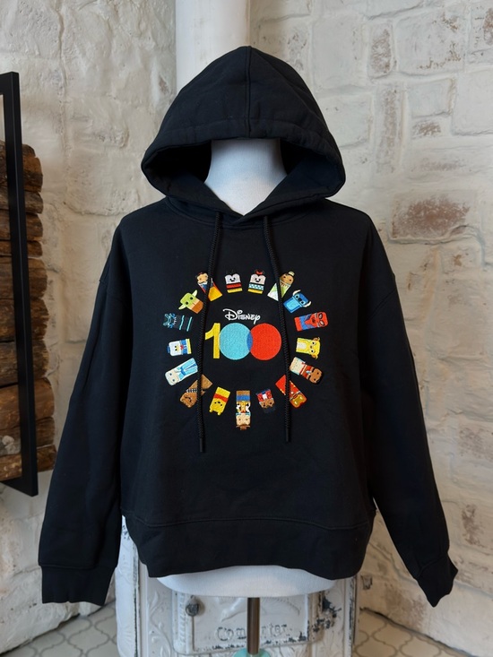 Disney Tops - Disney | 100 Hoodie Black Embroidered Character Sweatshirt XL Oversized Cozy